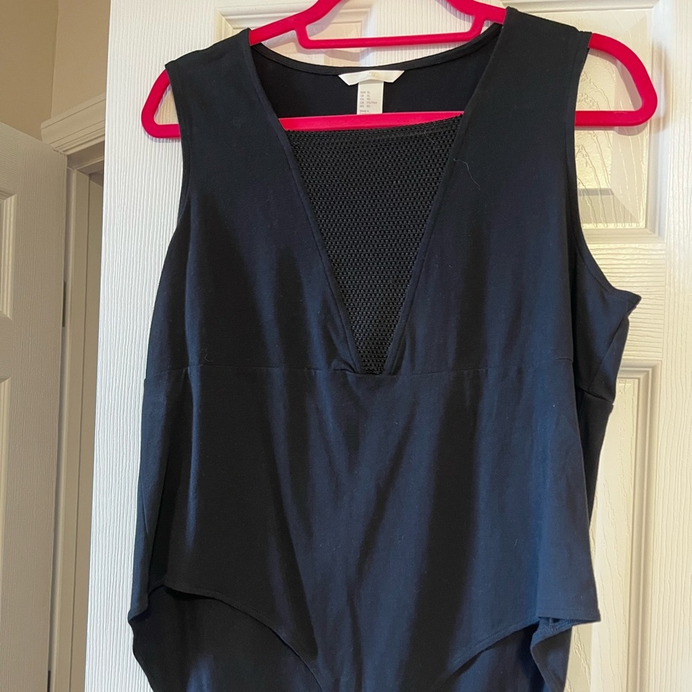 H&M black bodysuit with mesh vneck -NEVER WORN! Size xl